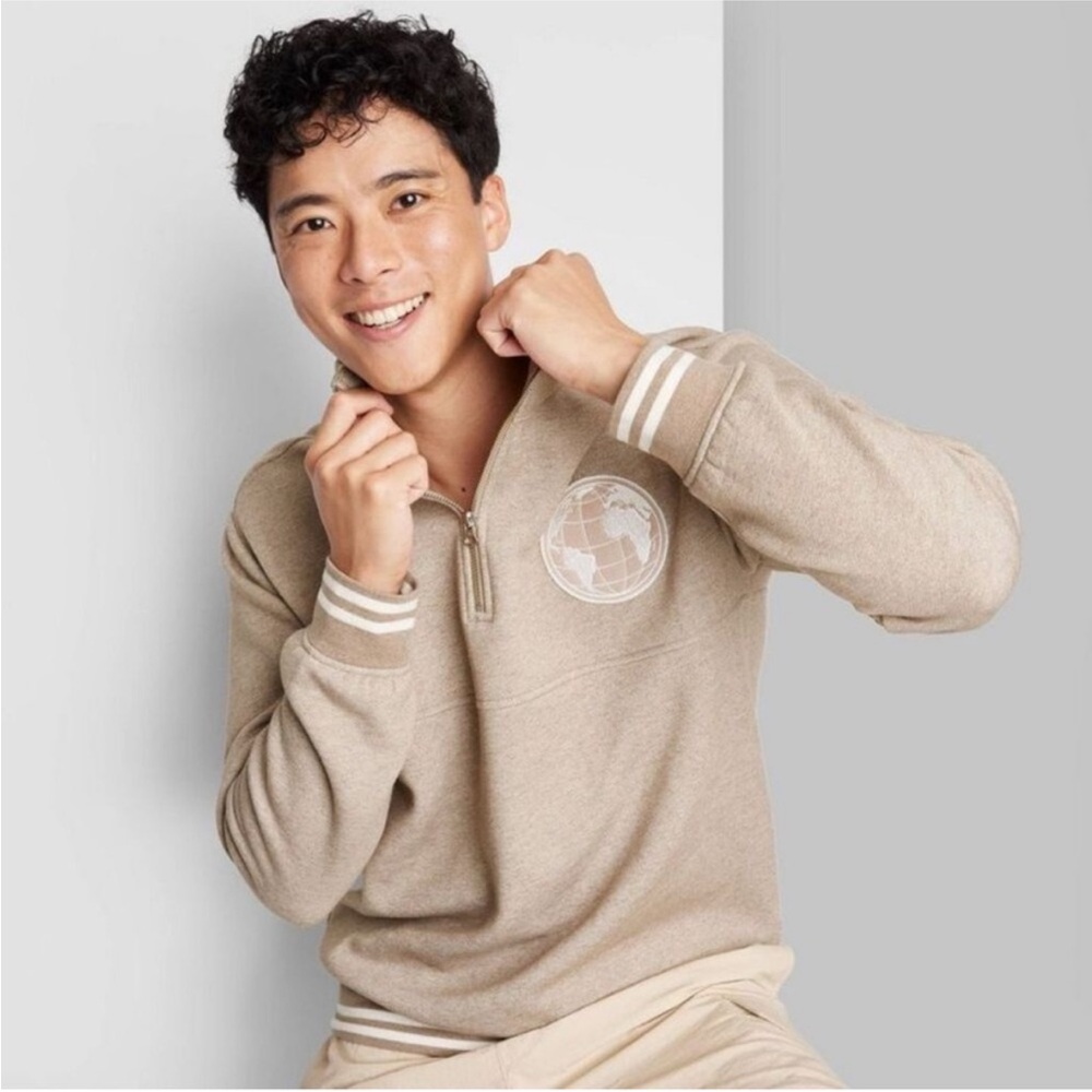 Men's Tan Half-Zip Sweater